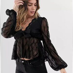 Free People Luisa Lace Long Sleeve Babydoll Top